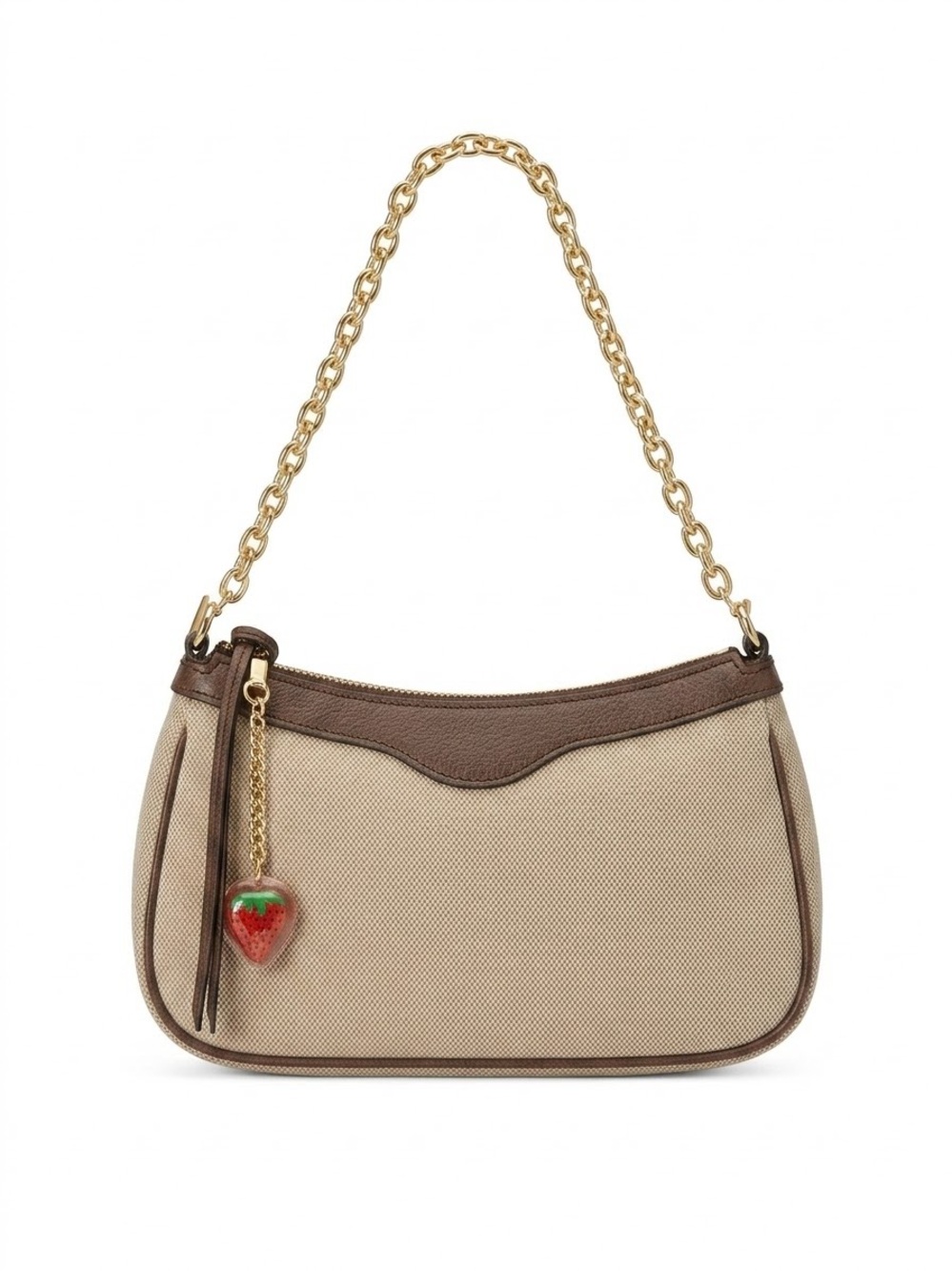 GG designer Beige and Brown Shoulder Bag with Gold Chain and strawberry charm